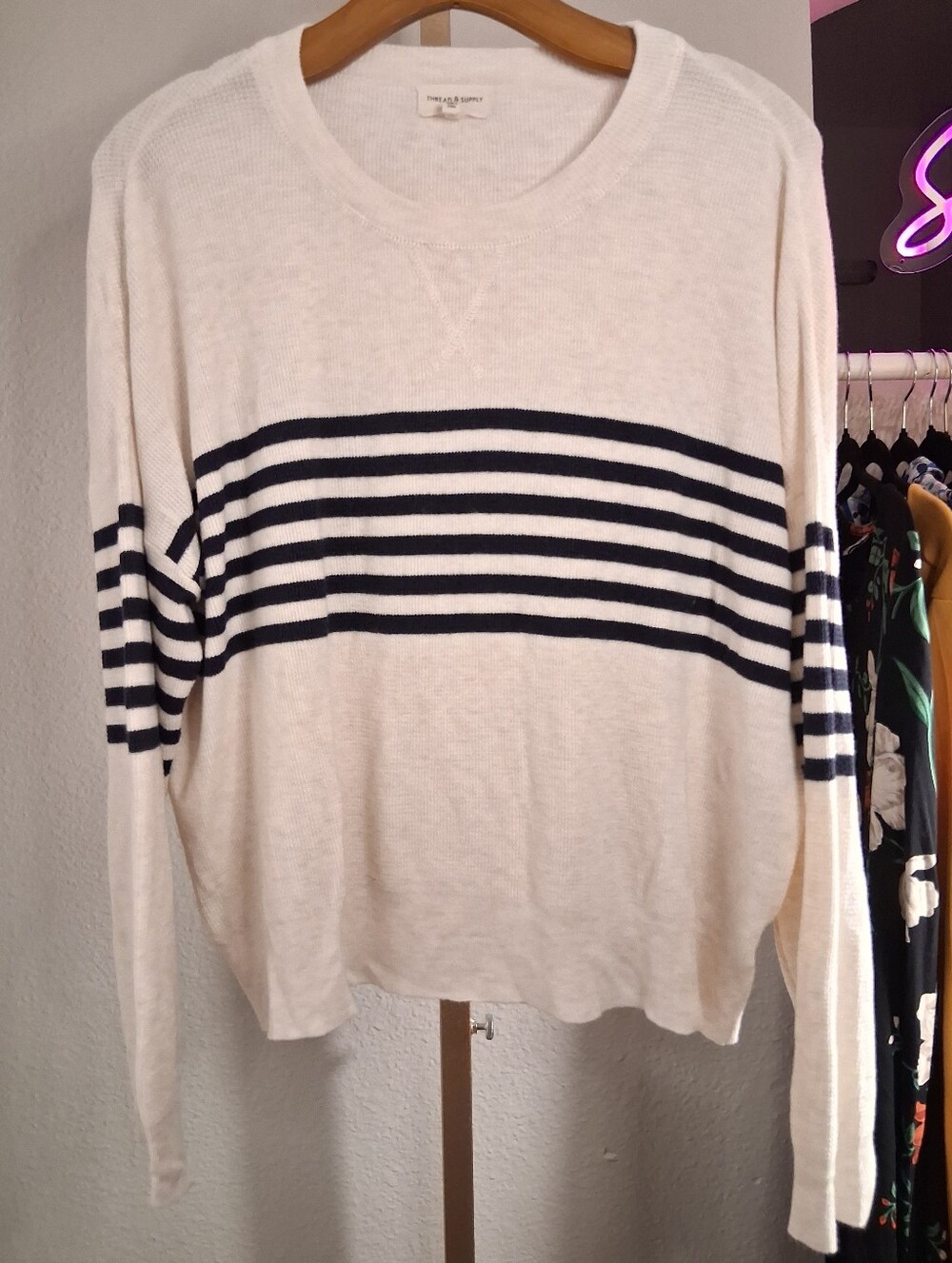 Thread And Supply Long Sleeve Thermal Sweater Striped Large